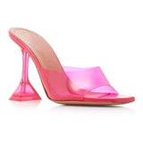 Star style Transparent PVC Women Slippers Square toe Cup heeled Summer Mules Slides High heels Sandals Shoes MartLion   