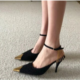 Star style Metal Chains Women Pumps Elegant Pointed toe Ankle Strap High heels Spring Summer Party Dress Shoes MartLion   