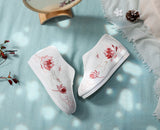 Veowalk Lotus Embroidered Women Cotton Mid-top Shoes with Warm Fleece Lining Winter Chic Elegant Ladies Jacquard Flat Platforms MartLion   