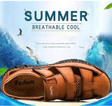 Classic Men's Sandals Summer Genuine Leather Outdoor Casual Lightweight Slipper Mart Lion   