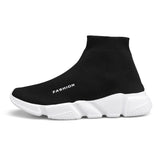 High Top Sock Sneakers Men's Shoes Unisex Basket Flying Weaving Breathable Slip On Trainers Shoes zapatillas mujer Mart Lion 2-Black White 5.5 