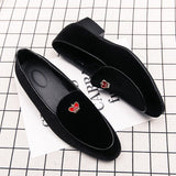 Luxury Design Men's Loafers Crown Decoration Velvet Moccasin Classic Black Blue Smoking Shoes Driving Mart Lion Black 5.5 