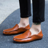 Fotwear Cow Leather Men's Loafers Orange Lazy Shoes Breathable Slip On Half Slippers Softable Driving Moccasins Mart Lion   