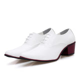 Classic High Heel Men's Shoes Leather Wedding Groom Luxury Designer Oxfords Black White MartLion WHITE 38 
