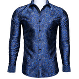 Barry Wang Luxury Red Paisley Silk Shirts Men's Long Sleeve Casual Flower Shirts Designer Fit Dress MartLion   