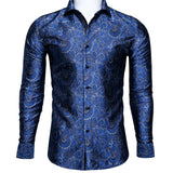 Barry Wang Gold Rose Paisley Silk Shirt Men's Long Sleeve Casual Flower Shirts Designer Fit Dress MartLion CY-0032 S 