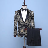 Men's Luxury Silk Blazer Party Wedding Show Jacket Suit Gold Thread Slim Dress Suit Barry Wang Mart Lion   