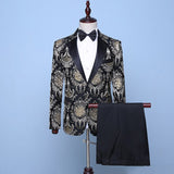 Men's Luxury Blazer Party Wedding Dress Jacket Suit Gold Thread Slim Dress Suit Barry Wang Mart Lion   