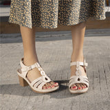 Women's Sandals Elegant Square Heel Summer Shoes Workout Breathable Pu Leather Female Footwear White Dress Mart Lion   