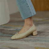 Genuine Leather Women Shoes Butterfly-knot Spring and Autumn Pumps Slip-On Casual Chunky Heel MartLion   