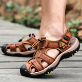 Summer Men's Sandals Genuine Leather Soft Breathable Shoes Beach Handmade Roman MartLion Yellow 13 