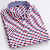 Men's Summer Casual Short Sleeve 100% Cotton Thin Oxford Shirt Single Patch Pocket Standard-fit Button-down Plaid Striped Mart Lion D509 41 