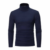 Autumn Winter Men's Solid Color Turtleneck T Shirts Slim Long Sleeve Black White Tops MartLion   