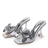 Transparent PVC Crystal Clear Heeled Women Slippers Fish Scales Bow High Heels Female Mules Slides Summer Sandals Shoes Mart Lion Silver 34 China