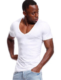 Deep V Neck T Shirt Men's Invisible Undershirt Low Cut Vneck Wide Vee Tee Model Scoop Hem Slim Fit Short Sleeve Mart Lion White S 