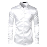 Men's Black Satin Luxury Dress Shirts Silk Smooth Tuxedo Slim Fit Wedding Party Prom Casual Chemise Homme MartLion   