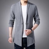 Cardigan Men's Sweaters Spring Autumn Casual Cardigan Jacket Solid Color Long Windbreaker Single Button Coats Mart Lion grey M 