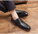 Men's Formal Dress Shoes Oxford PU Leather Lace-Up Pointed Toe British Style Brown Black MartLion   