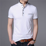 Summer Short Sleeve Men's T Shirt Slim Fit Stand Collar Tops Tees Cotton Casual Clothing Mart Lion white M 