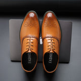 Men's British Retro Carved Brogue Shoes Lace-up Leather Dress Office Wedding Party Oxfords Flats Mart Lion Light Brown 6 