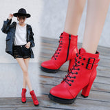 Women Motorcycle Boots Female 11cm High Heel Mature Flat Vintage Buckle Casual Lady Mart Lion   