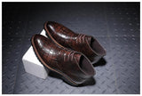 Men's Short Boot Lace-up Crocodile Grain Leather Ankle Martin Casual Shoes High Top Flats Mart Lion Auburn 6 