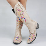 Mixed Color Knee-high Great Women Shoes Embroider Western Boots MartLion   