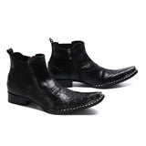 Real Crocodile Leather Men's Cowboy Ankle Boots Rivets Motorcycle Short Increase Height Party Dress Social MartLion   