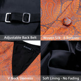 Barry Wang Men's Suit Vest Orange Paisley Waistcoat Silk Tailored Collar V-neck Check Vest Tie Set Formal Leisure M-2042 Mart Lion   