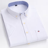 Men's Summer Casual Short Sleeve 100% Cotton Thin Oxford Shirt Single Patch Pocket Standard-fit Button-down Plaid Striped Mart Lion D513 41 