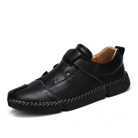 Men's Casual  Leather Shoes Loafers Split Leather Flats Hot Moccasins MartLion black 10 