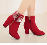 Ankle Boots for Women Red Crystal Boots Women High Heel Winter Shoes Women Zipper MartLion   