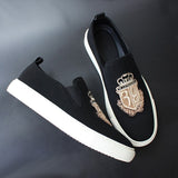 Men's Casual Shoes Black Suede Leather Party Luxury Embroidery Flat Tide Slip-On Loafers Mart Lion   