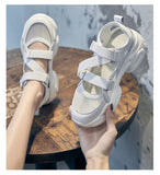 100% Genuine Leather Shoes Women Sneakers Thick Sole Summer Sandals Casual Height Increasing White MartLion   