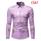 Men's Gold Rose Floral Print Shirts Floral Steampunk Chemise White Long Sleeve Wedding Party MartLion Light Purple USA Size S 