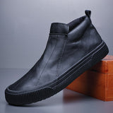 Men's Leather Casual Shoes Spring Simple Slip-on Leisure Flat Cool Loafers Mart Lion Black 38 