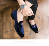 Luxury Design Men's Loafers Crown Decoration Velvet Moccasin Classic Black Blue Smoking Shoes Driving Mart Lion   