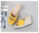 Peep toe Sandals Women Summer Shoes Platform Elegant Wedge Heel 10cm Yellow Black Pink MartLion   