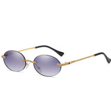 Retro Oval Sunglasses Rimless Man's Blue Mirror Gold Metal Glasses Round Frameless Women MartLion Gold Grey As Picture 