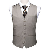 Barry Wang Men's Light Gray Plaid Waistcoat Blend Tailored Collar V-neck 3 Pocket Check Suit Vest Tie Set Formal Leisure MD-2305 Mart Lion MD-2308-Tie Set S 
