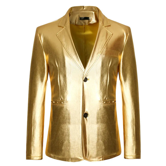 Shiny Gold Metallic Men's Brand Slim Fit Jacket Party Nightclub Prom Stage Singer Homme blazers MartLion   