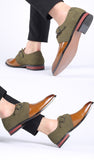 Men's Splicing Buckle Derby Shoes Leather Dress Wedding Party Office Oxfords Slip-On Flats Mart Lion   