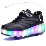 USB Charging Black Two Wheels Luminous Sneakers Led Light Roller Skate Shoes for Children Kids Led Boys Girls MartLion   
