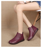 Vintage Handmade Genuine Leather Women Ankle Boots Casual Snow Winter Ladies Flat Shoes Zip Rubber MartLion   