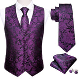 4PC Men's Extra Silk Vest Party Wedding Gold Paisley Solid Floral Waistcoat Vest Pocket Square Tie Suit Set Barry Wang Mart Lion BM-2038 L 