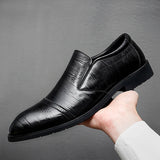 Derby Shoes Men's Korean Black Leather Slip MartLion black 11 
