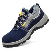 Men's Work Safety Shoes Cow Leather Steel Toe Anti-smashing Boots Anti-puncture Work Sneakers Indestructible MartLion Blue Fur 48 