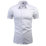 Men Dress Casual Short Sleeve Shirt White Black Blue Red Male Social Formal Shirts MartLion White M CHINA