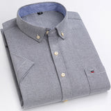 Men's Summer Casual Short Sleeve 100% Cotton Thin Oxford Shirt Single Patch Pocket Standard-fit Button-down Plaid Striped Mart Lion D516 41 