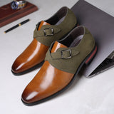 Men's Splicing Buckle Derby Shoes Leather Dress Wedding Party Office Oxfords Slip-On Flats Mart Lion   